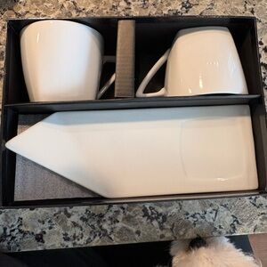 White Ceramic Coffee Cup and Serving Board Set